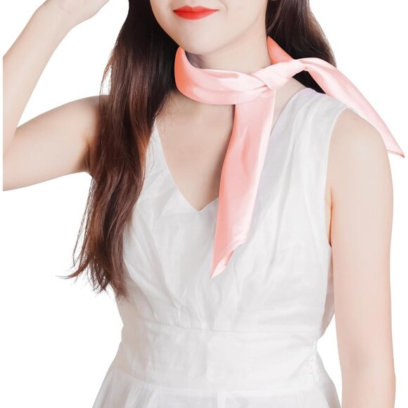 Women Light Pink Chiffon Square Ribbon Neck Scarf Satin Handkerchief Halloween - Picture 7 of 7